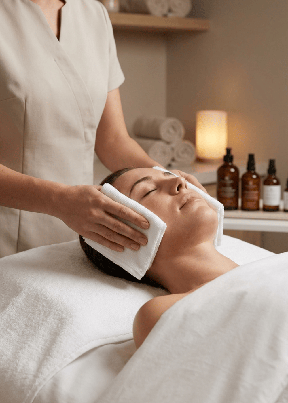 Makeup removal microfibre pad being used to remove makeup off the face.