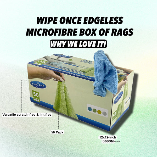 Wipe Once Edgeless Microfibre Box of Rags 50 Pack | 30x30cm ...