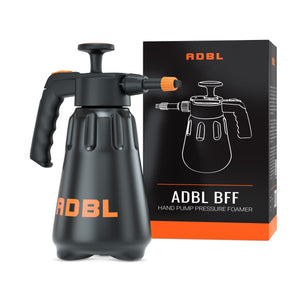 A black hand pump pressure foamer in a black colour with ADBL logo