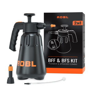 A black hand pump pressure sprayer in a black colour with ADBL logo