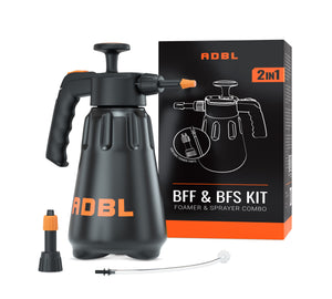 A black hand pump pressure sprayer in a black colour with ADBL logo