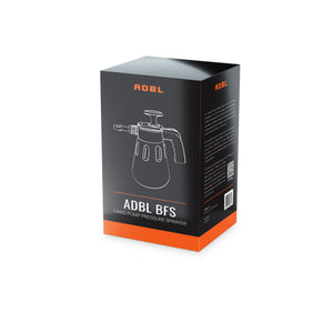 A black hand pump pressure sprayer in a black colour with ADBL logo in a box