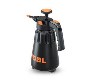 A black hand pump pressure sprayer in a black colour with ADBL logo