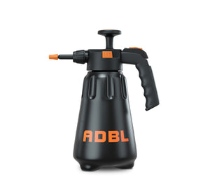 A black hand pump pressure sprayer in a black colour with ADBL logo