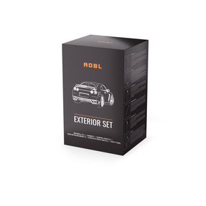ADBL Exterior Set box, black and orange packaging for car washing, cleaning, and protection products