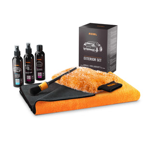 ADBL Exterior Set contents: Synthetic Spray Wax, Vampire Liquid, Snowball shampoo, Puffy Towel, and detailing brush