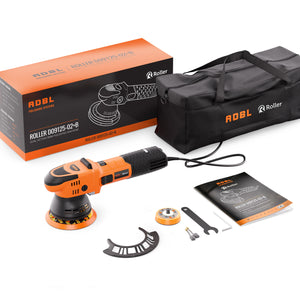 ADBL Roller D09 Polisher Kit with carrying bag, accessories, and box, Dual Action 9mm throw polisher set