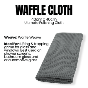 Grey Waffle Weave cloth with text on a white background