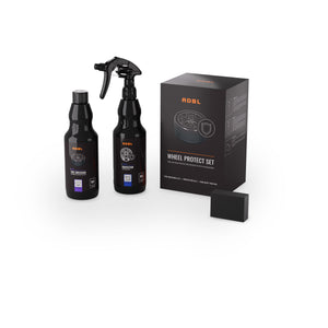 ADBL Wheel Protect Set (new version) contents: 0.5L Tire Dressing, 0.5L Rimtector spray, application sponge, and product box