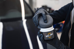 ADBL WAX-ONE car wax jar with ADBL FOAMBURGER applicator ready for use